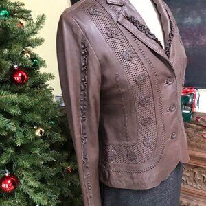 Genuine Brown Leather waist length Jacket by CHICO